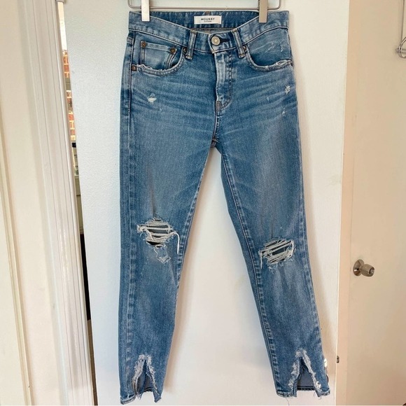 MOUSSY VINTAGE Ithan Distressed Raw Hem Ripped Ankle Mid-Rise Stretch Jeans 24 - Picture 3 of 15